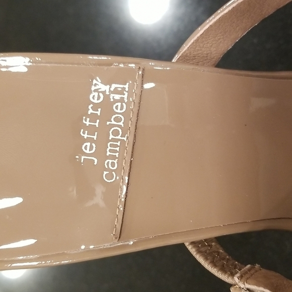 💕JEFFREY CAMPBELL💕 Hustler Platform Sandal Heels Taupe Patent Leather 7.5 NWOT - Picture 12 of 14